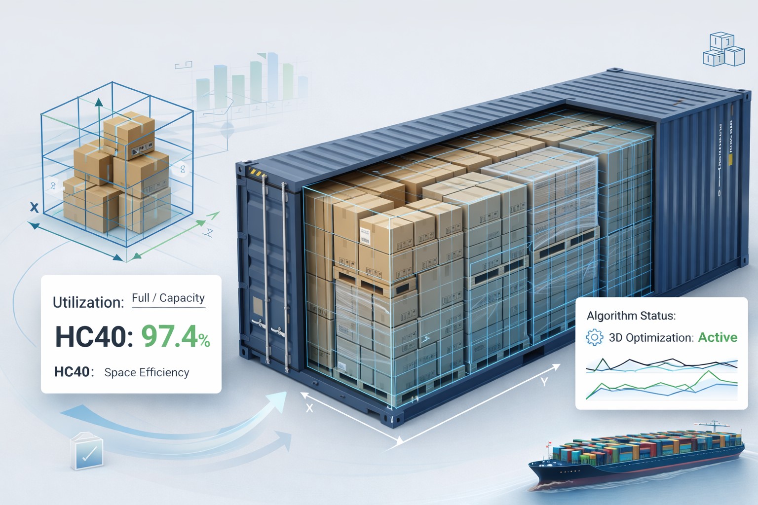 Container load optimization using 3D bin packing to maximize container space utilization